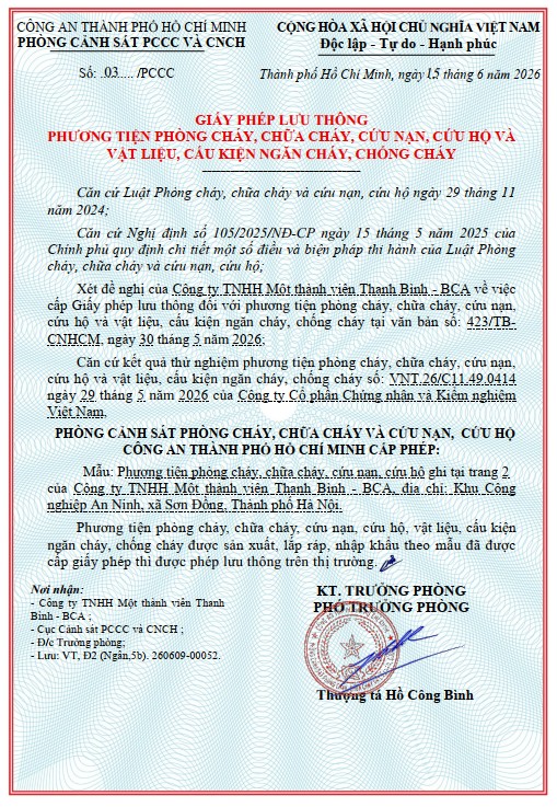 Giấy lưu hành sản phẩm bình chữa cháy Dolphin